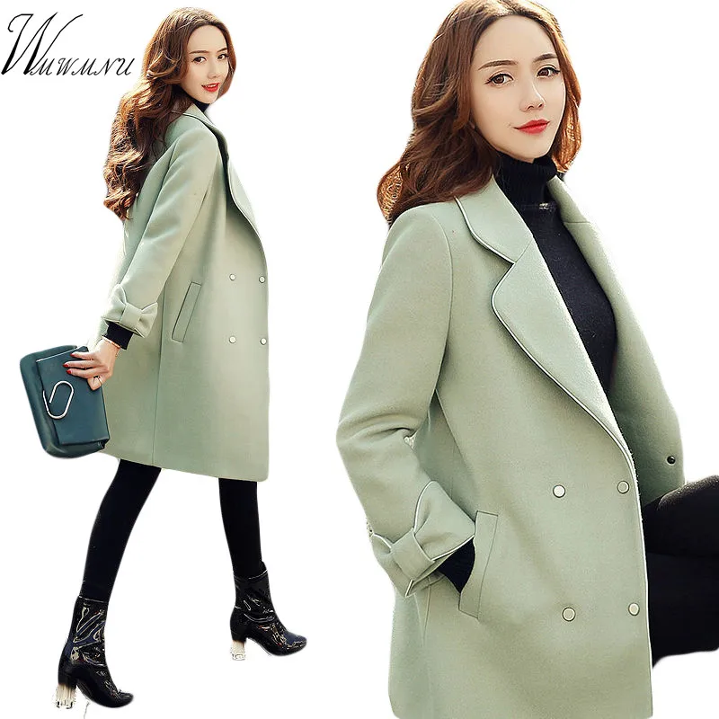 Элегантное модное тонкое женское длинное шерстяное пальто 2019 зимняя верхняя