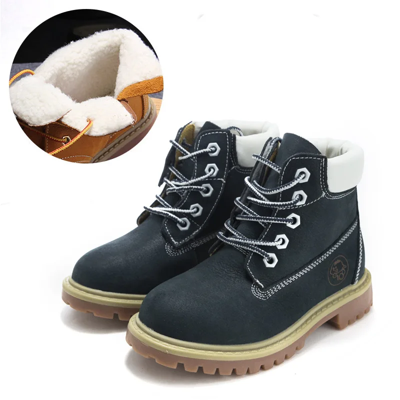 Дети 2018 Детские Модные Черные брендовые зимние сапоги для маленьких мальчиков из