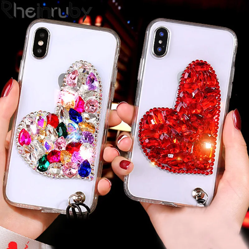 Rheinruby Блестящий Алмазный Стразы любящее сердце чехол для iPhone X XS XR Max 6 6S 7 8 плюс