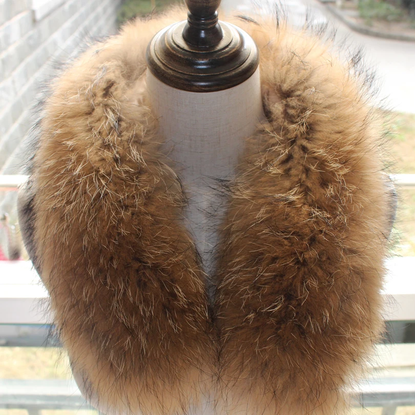 Большой воротник из меха енота Отделка капюшона натурального пуховик меховой на