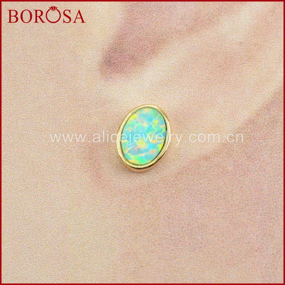 

BOROSA 5Pairs Drusy Japanese Opal Earring, New Gold Color Bezel Oval Shape White Opal Druzy Stud Earrings for Women ZG0212