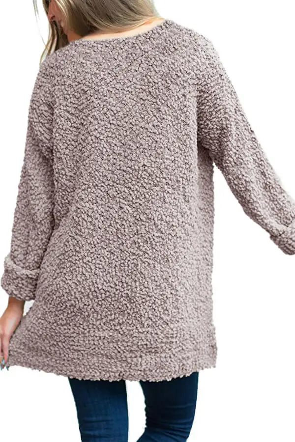 Echoine Khaki V Neck Popcorn Texture Loose Fit Sweater Women Autumn Winter Long Sleeve Pullover Jumper Pull Femme | Женская одежда