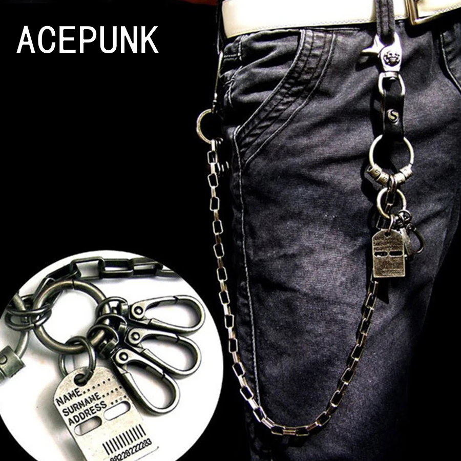 Llavero largo de Metal para hombre, cadena de cinturón, pantalones Punk Rock, pantalones Hipster, Jean, anillo de bronce con Clip, joyería Hip Hop