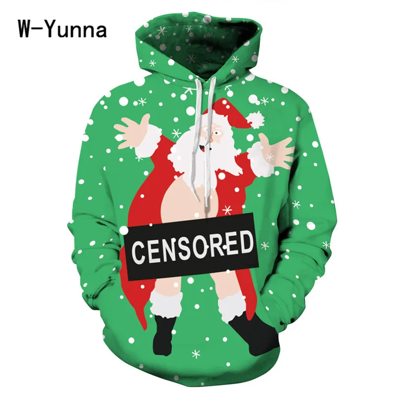 W-Yunna 2019 забавные Рождественские толстовки голый Санта Клаус 3D принт Толстовка