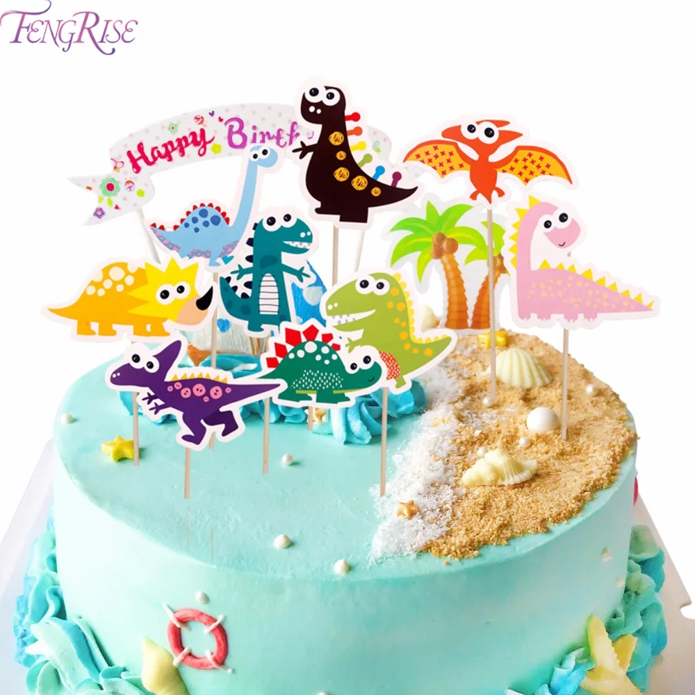 

FENGRISE Мультяшные динозавры, капкейки, украшения для вечеринки в честь Дня Рождения, Детские сувениры, динозавр, праздничный торт, флаг, детский душ