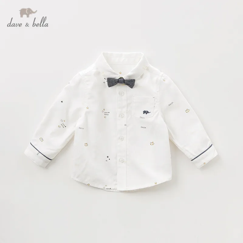 DBW11026-1 dave bella baby boys autumn infant printed shirt toddler top children tees long sleeve clothes