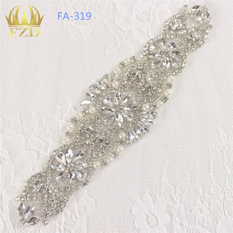 

(5pieces*5) Wholesale Handmade Sliver Hot Fix Clear Crystal and Stones Sew On Rhinestone Applique for DIY Bridal Sash Headbands