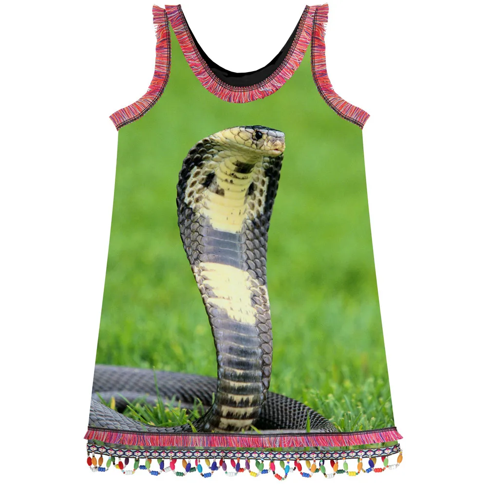 Одежда для девочек платье в летнем стиле с милым принтом виде змеи Брендовое