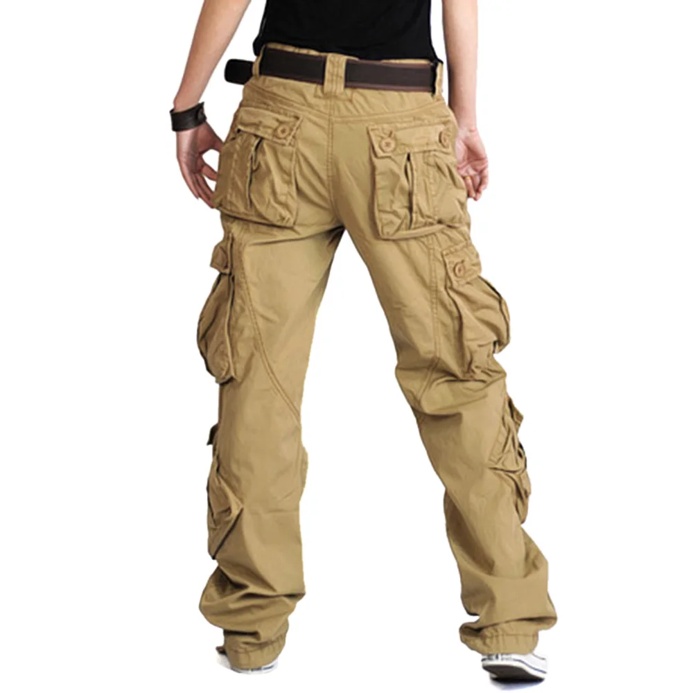 Women Cargo Hip Hop Trousers Pants Loose Military Pocket Vintage Casual Wear Bottoms 045-967