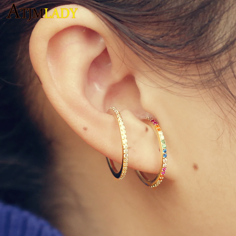 gold filled colorful cz ear cuff for girls spring design two way used white rainbow delicate dainty elegance simple jewelry