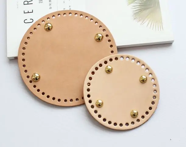 1PCS Real Leather Round Bag bottom 16cm/6.3" 12cm/4.7" DIY Handmade Bag Accessories - Цвет: beige 16cm