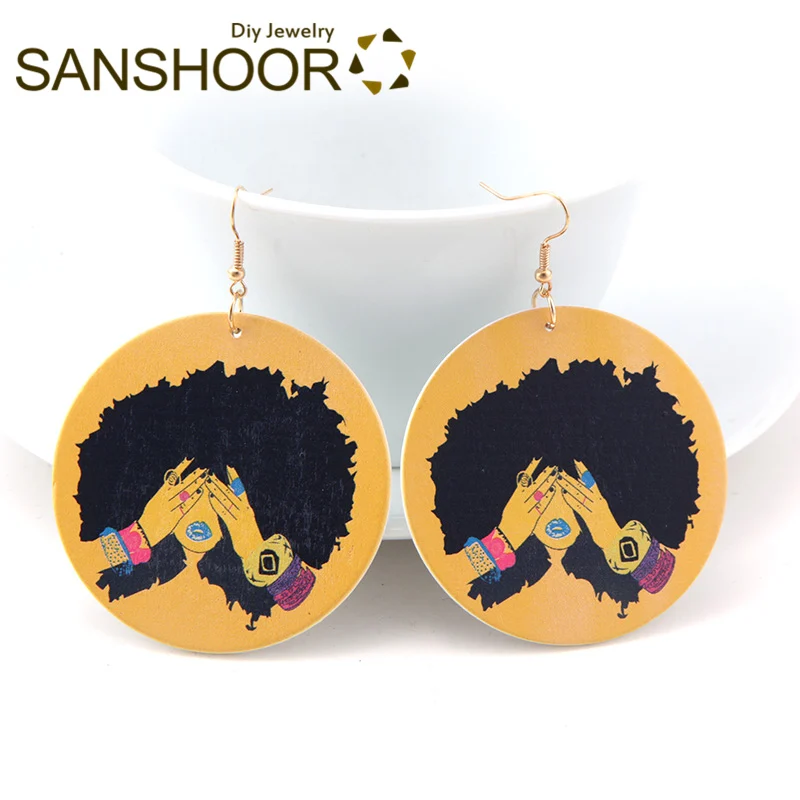 Женские Разноцветные серьги SANSHOOR этнические из дерева в африканском стиле 6 пар |