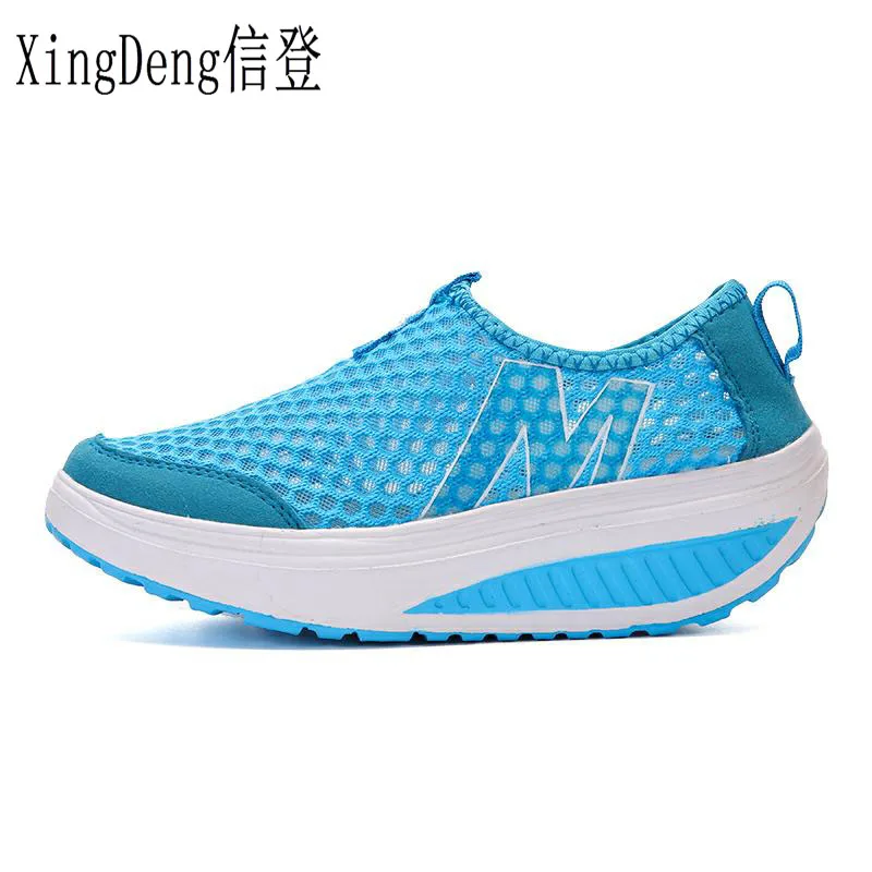 XingDeng Lady Casual Height Increasing Loafers Air Mesh Shoes Women Spring Autumn Breathable Hollow Flat Swing Wedge | Обувь