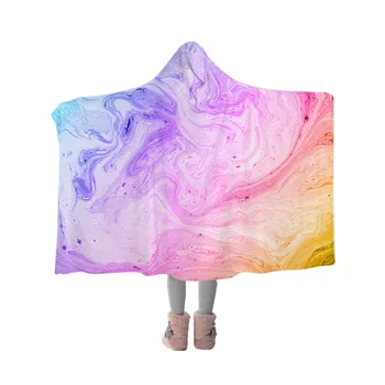BlessLiving Colorful Marble Hooded Blanket Pastel Pink Blue Purple Sherpa Fleece Throw Blanket for Adults Kids Wearable Blanket 5