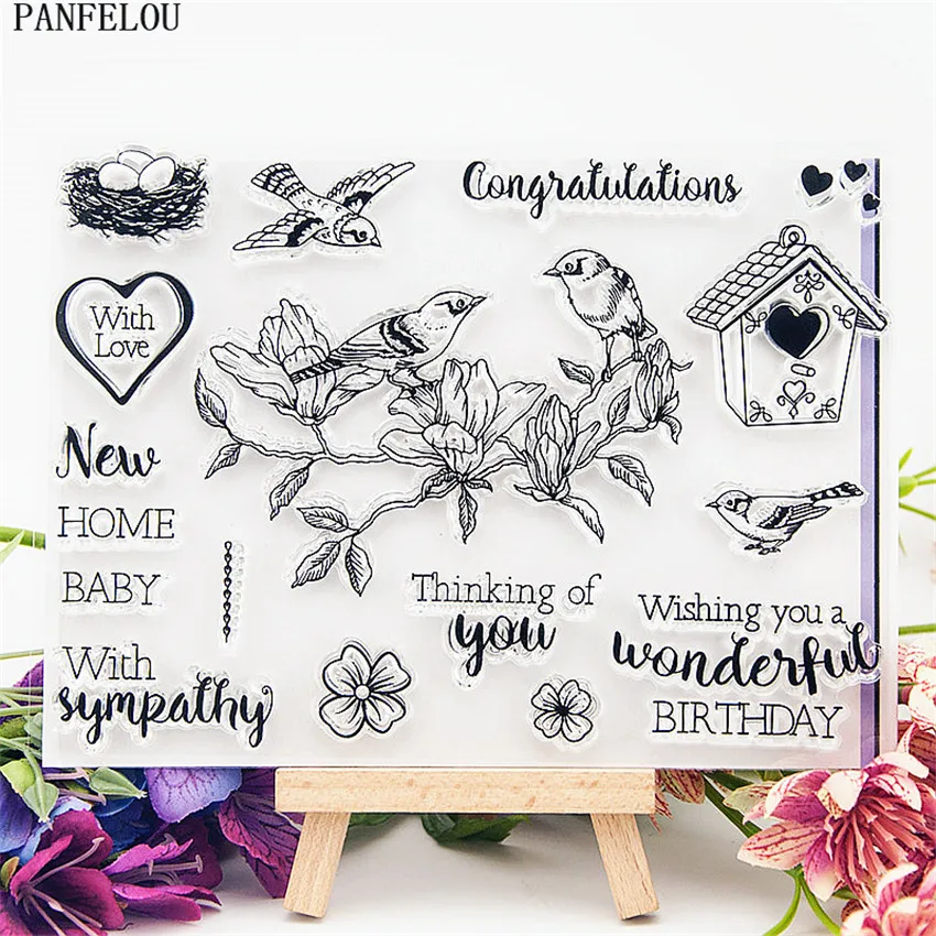 Прозрачные силиконовые резиновые штампы PANFELOU с изображением птиц для