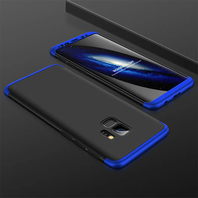 Модный ударопрочный матовый чехол на 360 градусов для samsung S9 S8 Plus, черный, красный чехол для телефона для samsung S6 S7 Edge, жесткий защитный чехол - Цвет: Black Blue