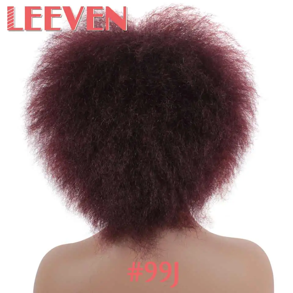 Leeven, 6,5 дюймов, 100 г/шт., синтетические волосы, короткие, черные, кудрявые, кудрявые, афро, парик, пушистые, косплей, парики для женщин, высокотемпературное волокно - Цвет: # 99J
