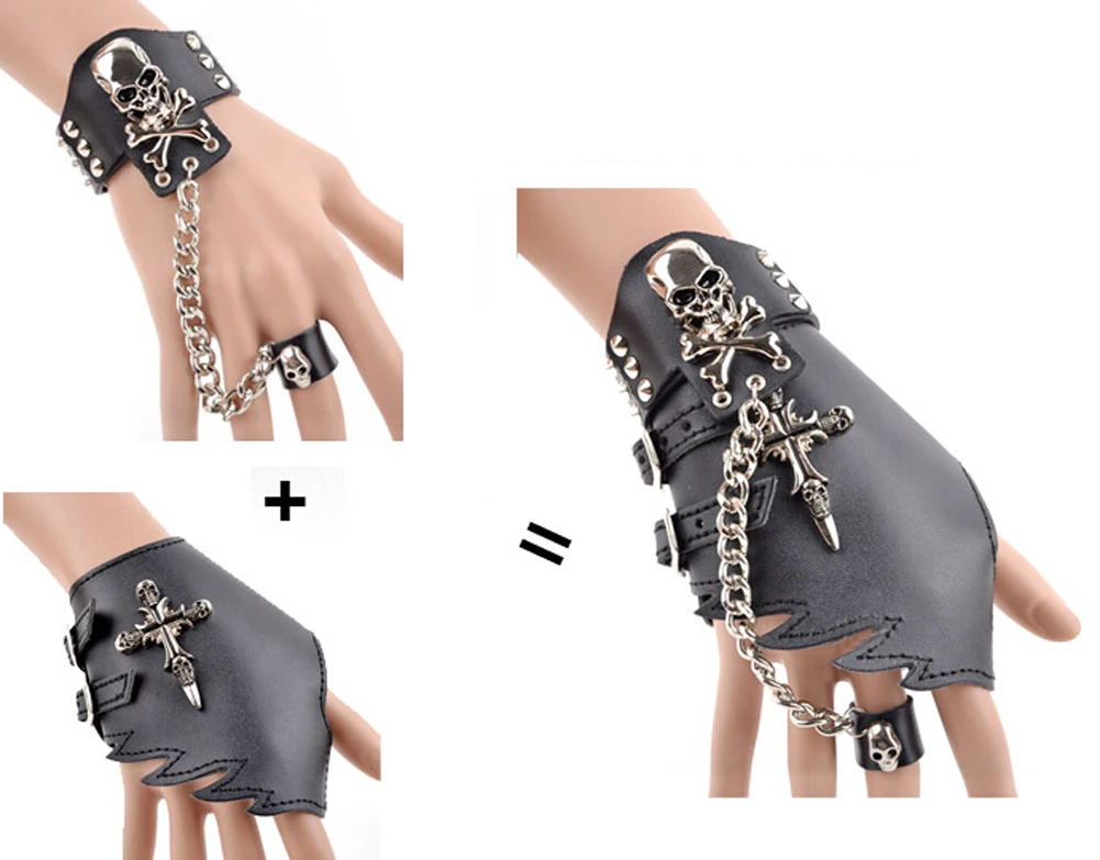 Женские кожаные перчатки без пальцев Готические с зубами в стиле панк ручная