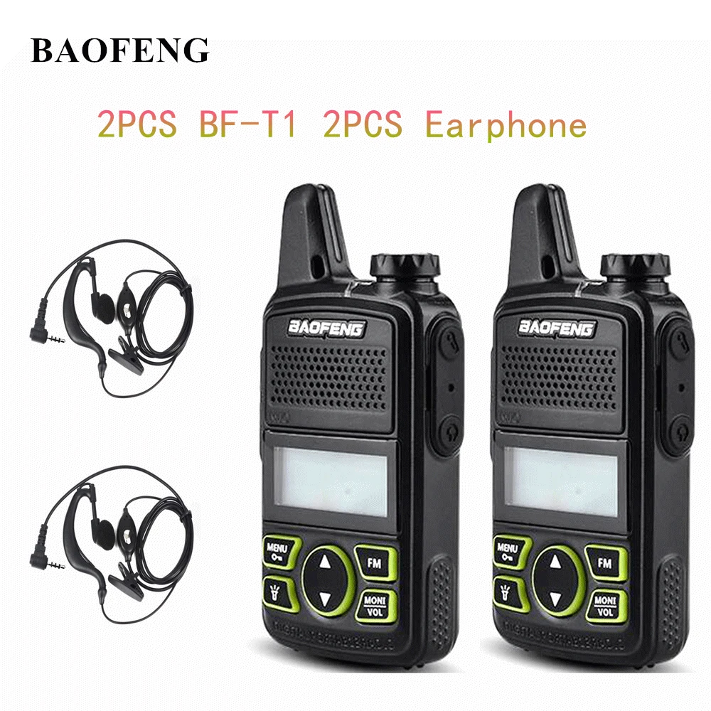 2PCS Baofeng BF-T1 Mini Portable two way Radio BFT1 UHF 400-470MHz 20CH Ham FM Transceiver Walkie Talkie with Earpiece