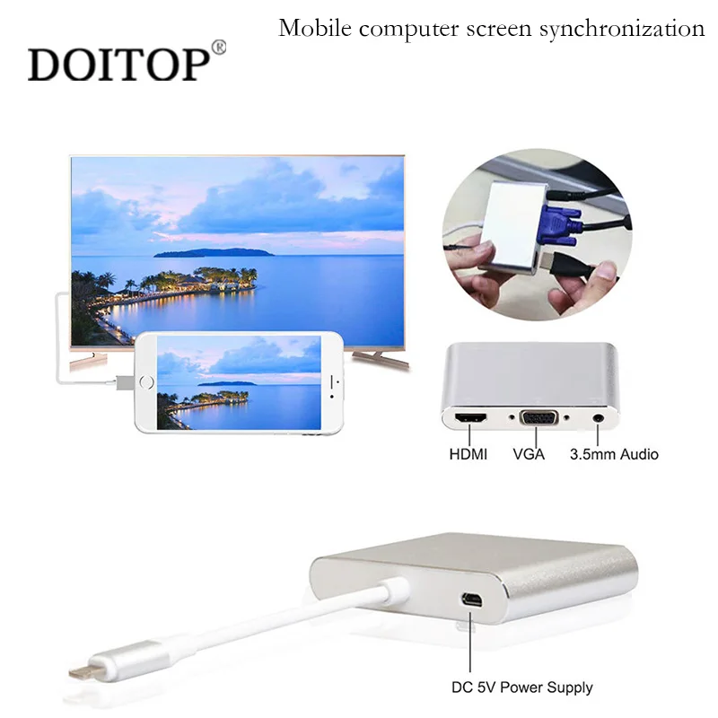 DOITOP 8 контактный HDMI VGA адаптер аудио видео кабель для Iphone X 5S 6 6s 7 Plus Ipad Apple TV