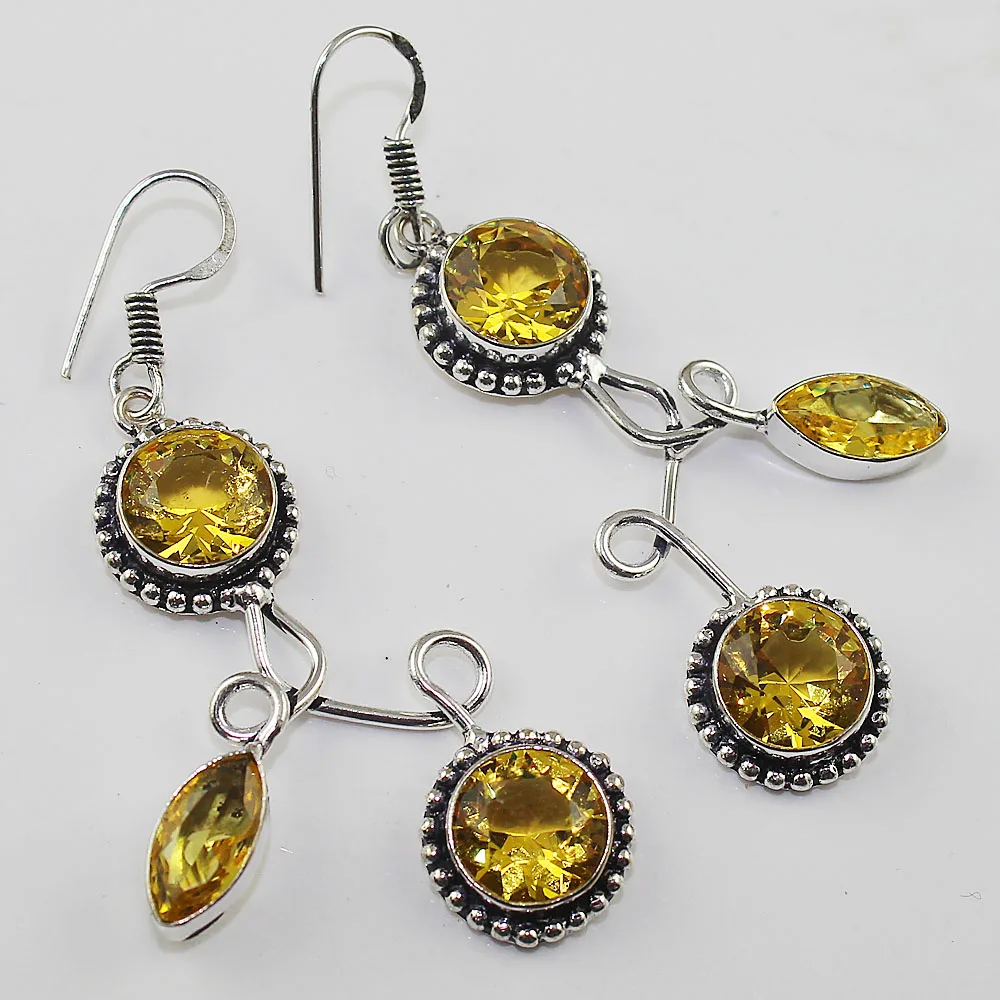 Серьги Цитрин с серебряным наложением из меди 64 мм E0964|citrine earrings|silver citrine earringsearrings |