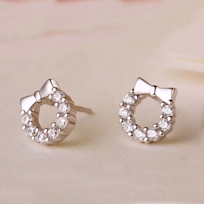 Серьги женские из серебра 925 пробы с круглым бантом | Украшения и аксессуары