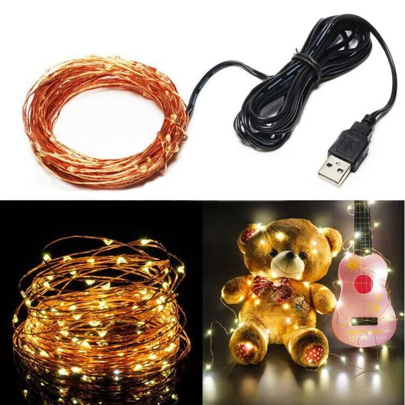 USB зарядное устройство DC 5V 5M 10M 20M светодиодная лента с питанием от света RGB медная