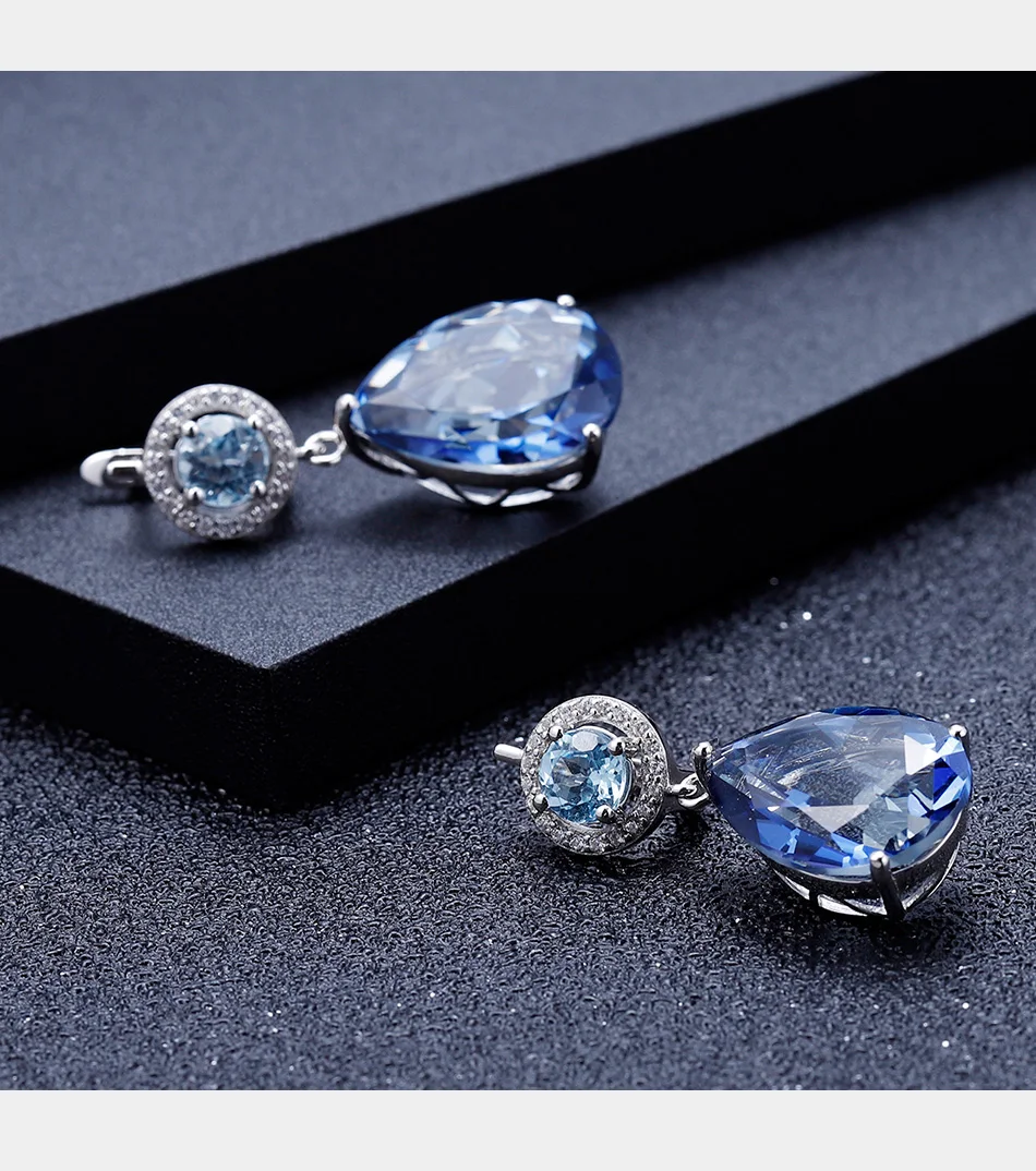GEM'S BALLET Natural Blue Mystic Quartz Topaz Pear Earrings 925 Sterling Silver Classic Drop Earrings for Women Wedding Jewelry