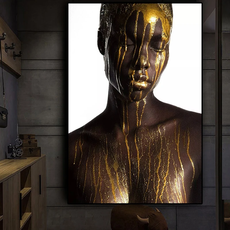Canvas Nordic Pictures Home Decoration Gold Africa Model Paintings Wall Art HD Prints Creative Poster Modular For Living Room | Дом и сад