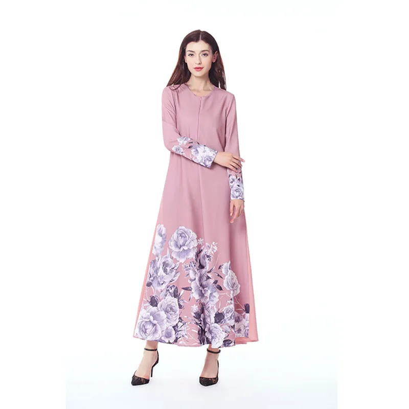 Мусульманский abaya женский шифоновый халат с длинными рукавами и цветочным
