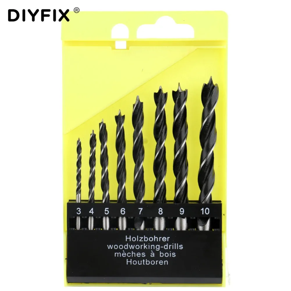 DIYFIX 3-10 мм набор сверл для дерева Высокоуглеродистая сталь Брэд точка сверло три