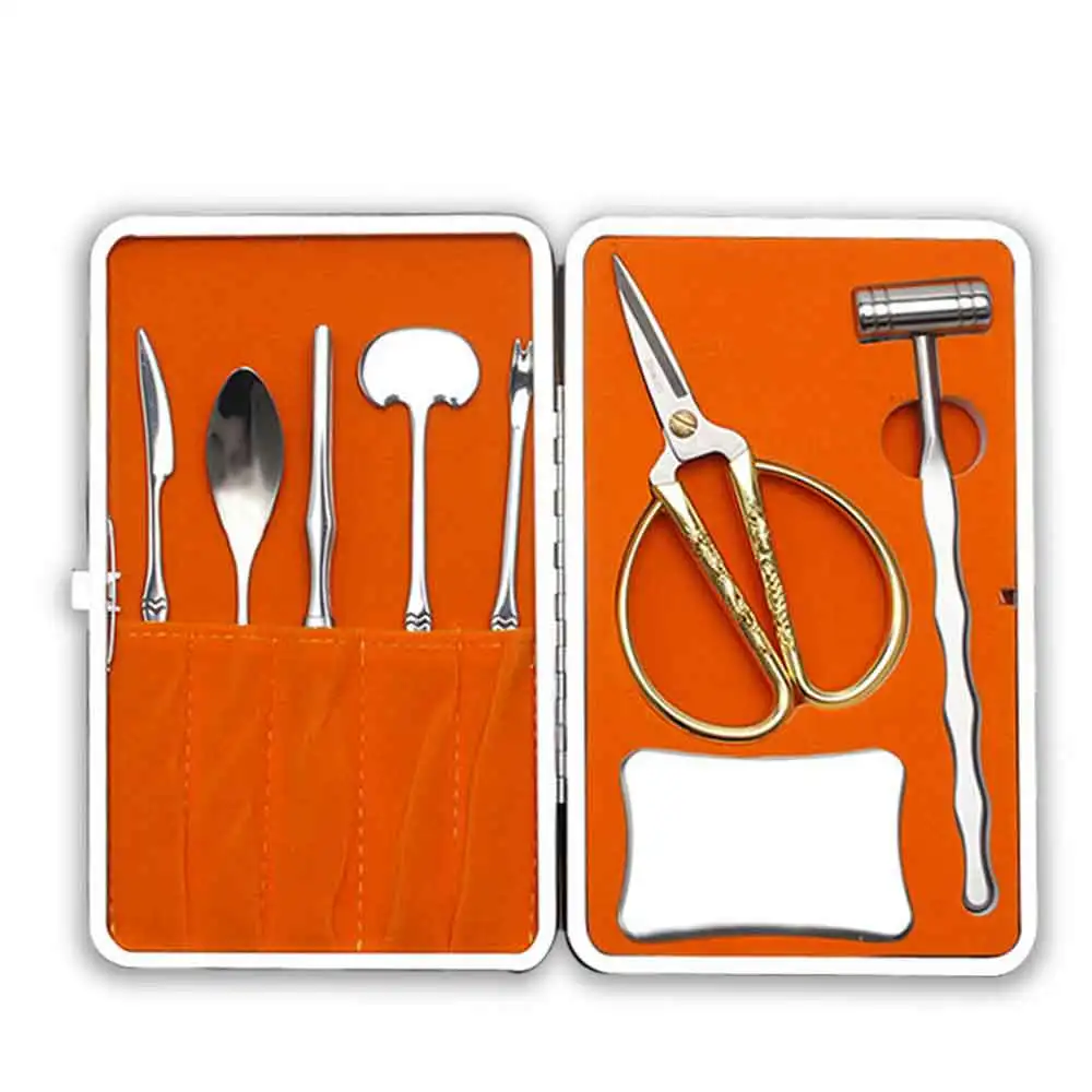 Gold 8pcs Seafood Tools Stainless Steel Lobster Crab Cracker Forks Tool Set Seafood Tool Kit with Leather Case Kitchen Accessories - Цвет: Gold