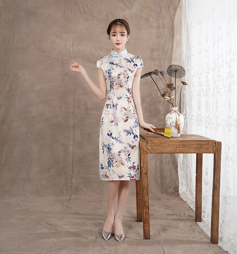 Женское винтажное платье Cheongsam длинное китайское традиционное в восточном стиле