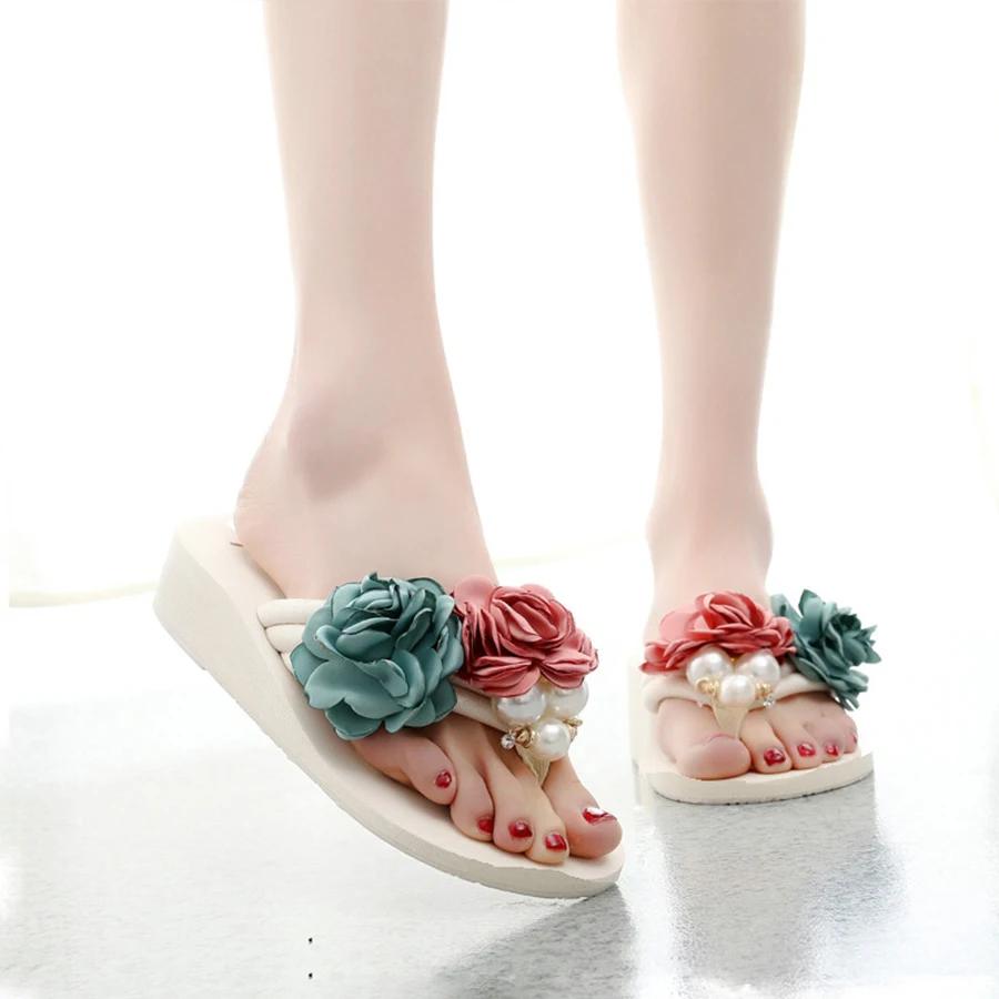 Chanclas/шлепанцы ручной работы с большим жемчугом женские модные пляжные вьетнамки