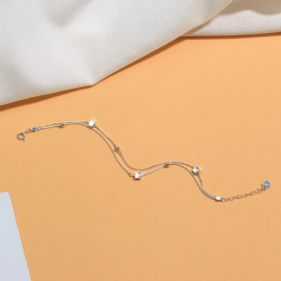 Sa silverage стерлингового серебра 925 пробы два Слои площади цепи Браслеты для Для