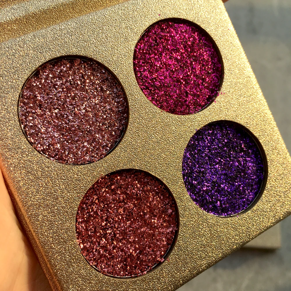 Палитра теней для век 4 цвета золотая красная блестящая водостойкая Радужная