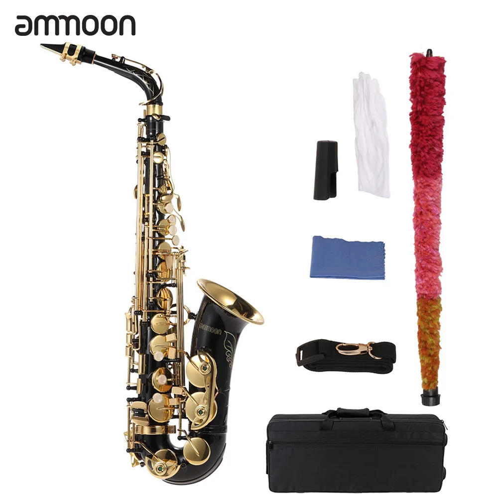 

ammoon bE Alto Saxphone 82Z Key Type E Flat Sax Brass Woodwind Instrument with Clean Brush Cloth Gloves Strap Case