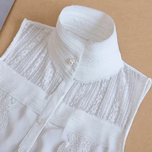 Корейская мода, высокая кружевная вышитая декоративная кружевная многослойная блузка с воротником с деревянными ушками, Женская короткая рубашка