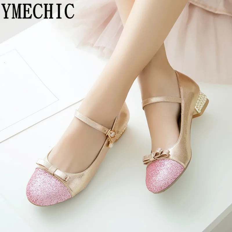 YMECHIC 2019 модные красивые женские туфли с бантом Мэри Джейн блестящие розовые