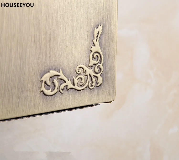 

Creative Metal Tissue Box Home Decor Antique Brass Bathroom Waterproof Toilet Paper Roll Holder Tissue European Wipe Case 6ZJ008