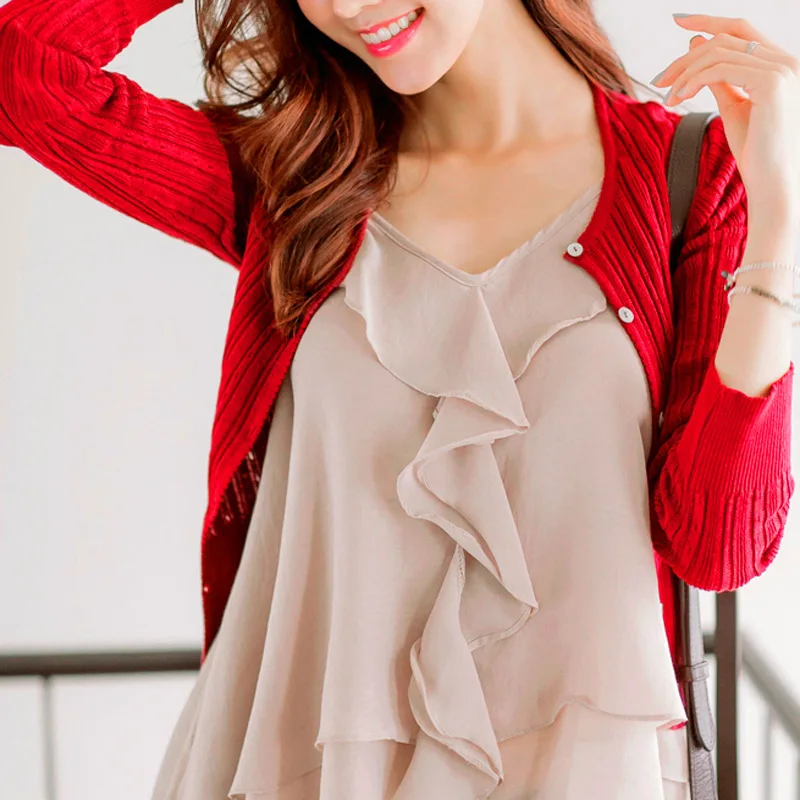 2020 summer&amp spring women's Korean autumn sweater sexy tight cardigan Women Slim waist round neck short paragraph coat |