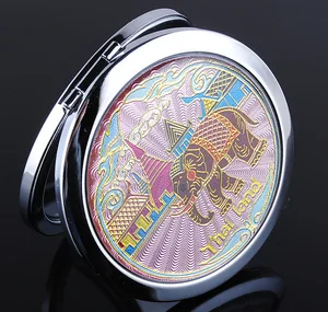 Двустороннее складное винтажное зеркало из бронзового сплава, маленькое зеркало, тайский слон, портативное круглое зеркало для макияжа с надписью