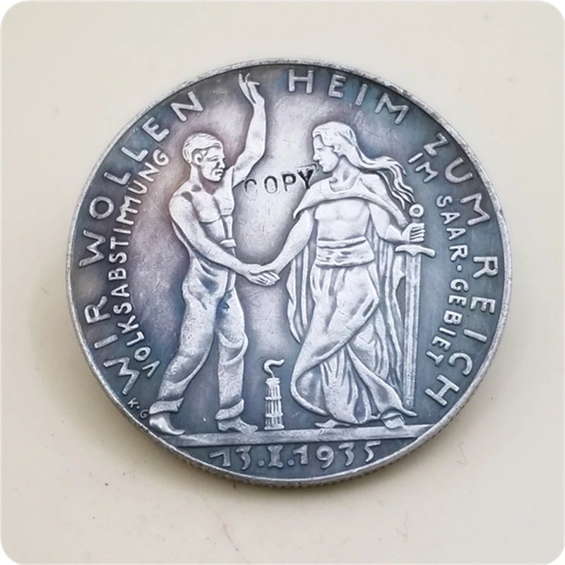 Немецкая медаль Третьего рейха 1935 Саар плебисцит памятная копия монеты
