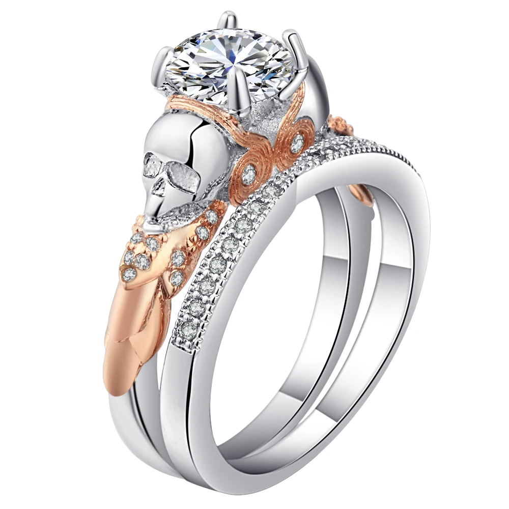 UFOORO Clear White CZ Skull Ring Set For Women Men Gold Filled Jewelry Vintage Skeleton Rings Sets His And Her | Украшения и