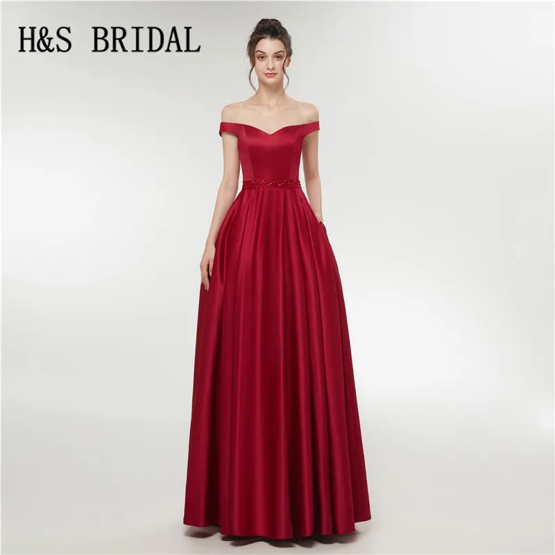 

H&S BRIDAL Dark red evening dresses long elegant off shoulder robe de soiree longue 2018 long prom evening gowns