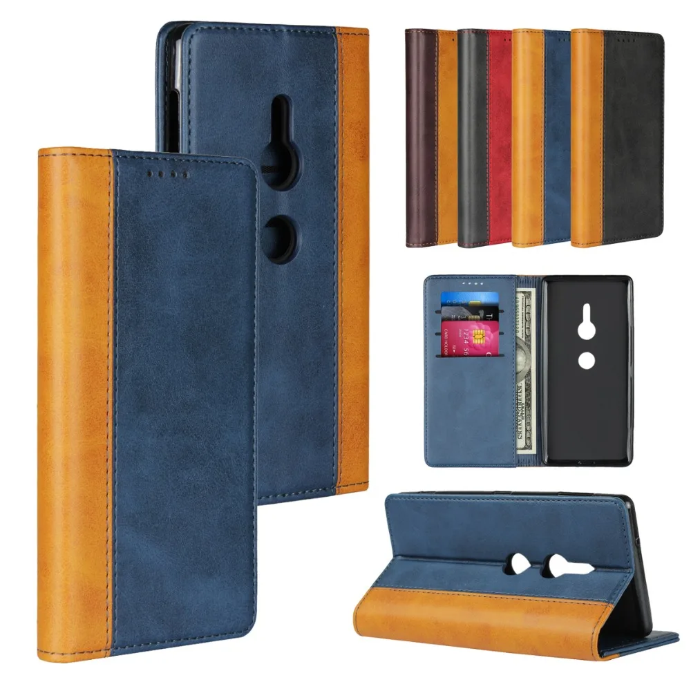 LUCKBUY For Xperia XZ2 XZ3 Color Matching Leather Luxury Premium Phone Cases for Sony Slim Business Wallet | Мобильные телефоны и