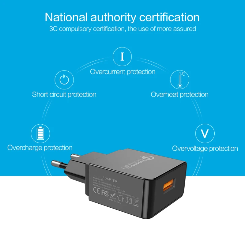 Зарядное устройство FDGAO с USB портом для быстрой зарядки мобильных телефонов