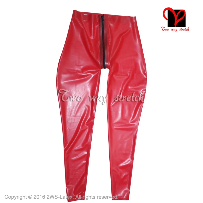 Latex red pants full zipper Jeans rubber trousers pantaloons britches pencil Tapered Leg Bottoms XXXL plus size KZ-090