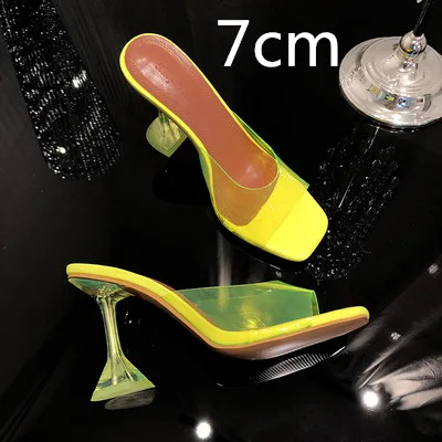 Yellow 7cm Prova Perfetto/ г.; Лидер продаж; Летние прозрачные тапочки из ПВХ; прозрачные модельные туфли на высоком каблуке-шпильке с открытым носком; женская обувь феи - Цвет: Yellow 7cm