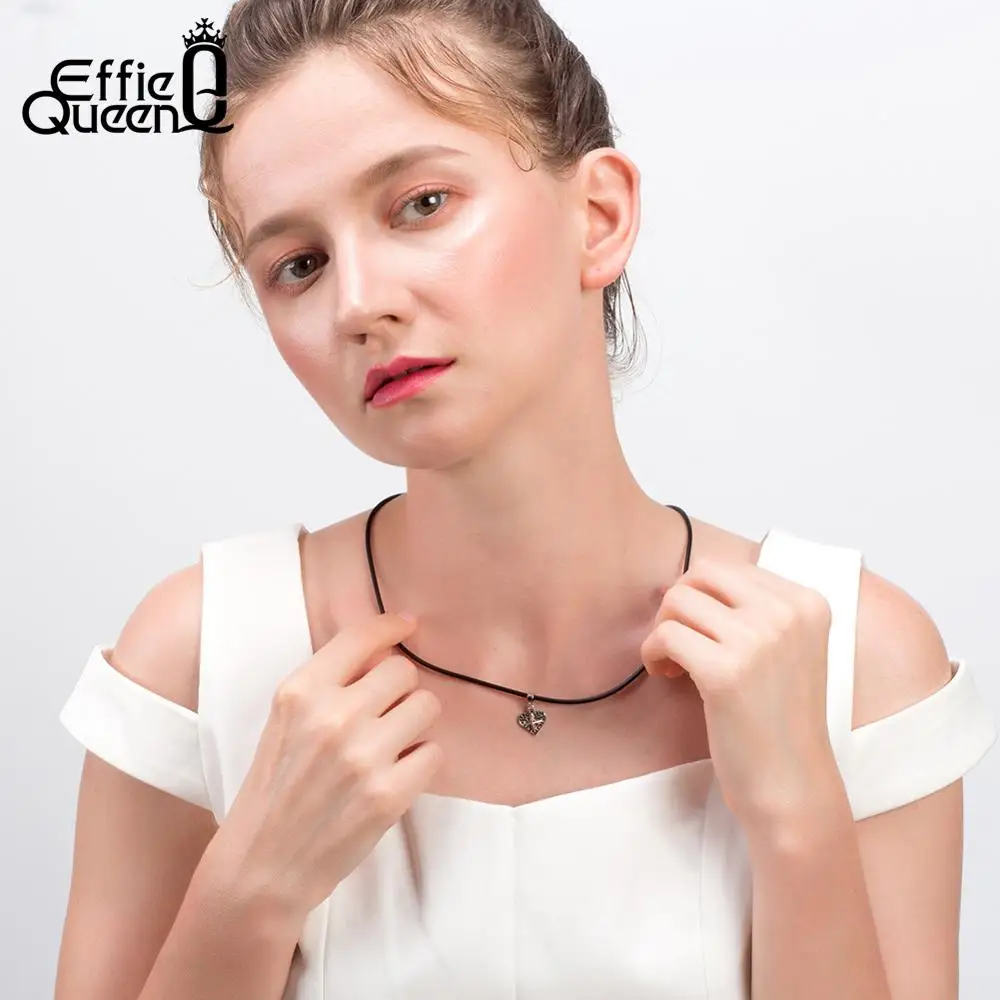 Effie Queen инкрустированные романтическое сердце ожерелья крест кулон с черным AAA